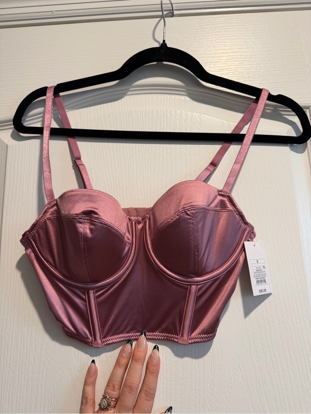 Auden Target Satin Bustier Crop Top in Rose Pink Small NWT
